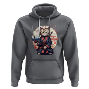 Samurai Cat Hoodie Japanese Aesthetic Vintage Cherry Bloosoms TS09 Charcoal Printyourwear