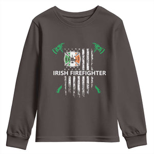 Irish Firefighter Fir Na Tine Man Of Fire Youth Sweatshirt Irish American Flag TS09 Dark Chocolate Print Your Wear