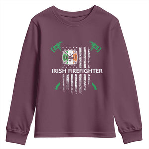Irish Firefighter Fir Na Tine Man Of Fire Youth Sweatshirt Irish American Flag TS09 Maroon Print Your Wear