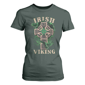 Irish Viking T Shirt For Women Celtic Cross Odin's Raven TS09 Dark Forest Green Print Your Wear