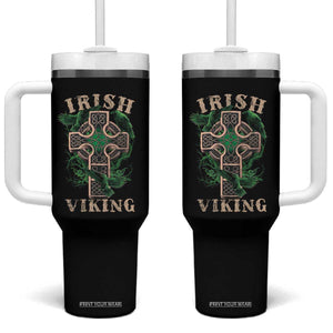 Irish Viking Tumbler With Handle Celtic Cross Odin's Raven TS09 One Size: 40 oz Black Print Your Wear