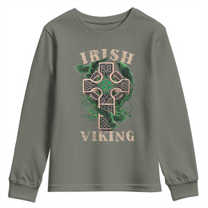 Irish Viking Youth Sweatshirt Celtic Cross Odin's Raven TS09 Military Green Print Your Wear