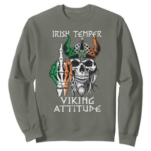 Funny Irish Viking Sweatshirt Irish Temper Viking Attitude TS09 Military Green Print Your Wear