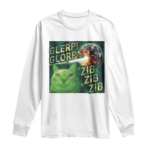 Funny Alien Cat Meme Long Sleeve Shirt Glerp Glorp Zib Zib TS09 White Print Your Wear