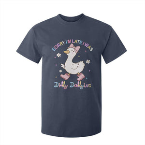 Funny Sorry I'm Late I Was Dilly Dallying T Shirt For Kid Cute Goose TS09 Navy Print Your Wear