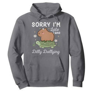 Funny Sorry I'm Late I Was Dilly Dallying Hoodie Cute Capybara and Turtle TS09 Charcoal Print Your Wear