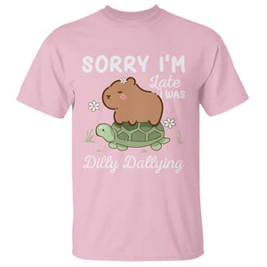 Funny Sorry I'm Late I Was Dilly Dallying T Shirt Cute Capybara and Turtle TS09 Light Pink Print Your Wear
