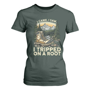 Hiking T Shirt For Women I Came I Saw I Tripped On A Root TS09 Dark Forest Green Print Your Wear