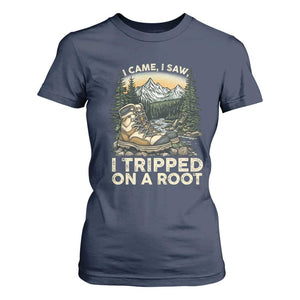 Hiking T Shirt For Women I Came I Saw I Tripped On A Root TS09 Navy Print Your Wear