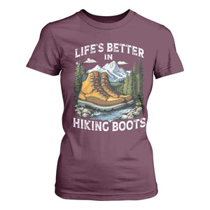 Hiking T Shirt For Women Life's Better in Hiking Boots TS09 Maroon Print Your Wear