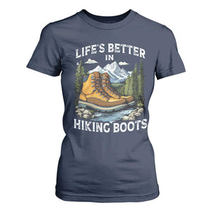 Hiking T Shirt For Women Life's Better in Hiking Boots TS09 Navy Print Your Wear