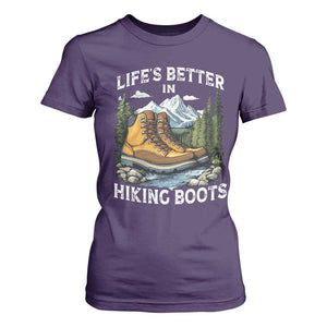 Hiking T Shirt For Women Life's Better in Hiking Boots TS09 Purple Print Your Wear