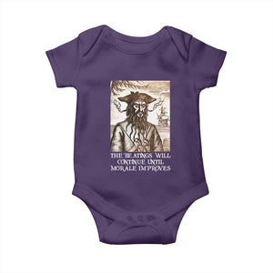 Funny Blackbeard Sarcastic Joke Baby Onesie The Beatings Will Continue until Morale Improves TS09 Purple Print Your Wear