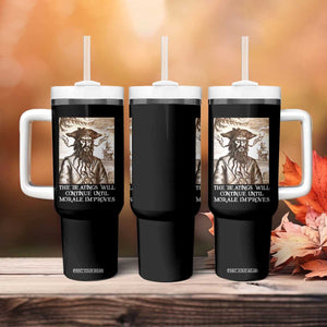 Funny Blackbeard Sarcastic Joke Tumbler With Handle The Beatings Will Continue until Morale Improves TS09 Print Your Wear