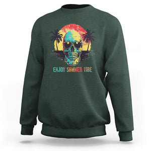 Enjoy Summer Vibe Cool Skull Aesthetic Beach Lover Sweatshirt TS09 Dark Forest Green Print Your Wear