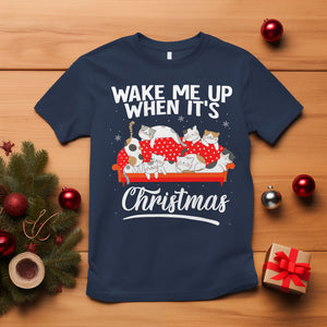 Cute Cat Wake Me Up When It's Christmas Chillin' T Shirt TS09 Navy Printyourwear