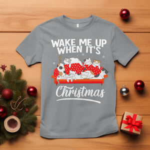 Cute Cat Wake Me Up When It's Christmas Chillin' T Shirt TS09 Sport Gray Printyourwear