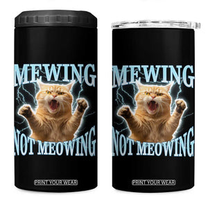 Funny Meme Cat Mewing Not Meowing 4 in 1 Can Cooler Tumbler TS09 One Size: 16 oz Black Print Your Wear