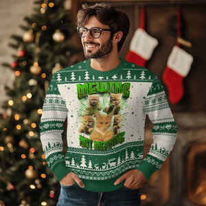 Funny Cat Meme Mewing Not Meowing Ugly Christmas Sweater TS09 Green Print Your Wear