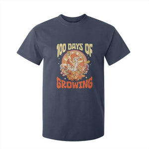 100th Day Of School Teacher T Shirt For Kid 100 Days Of Growing Retro Groovy Mushroom TS09 Navy Print Your Wear