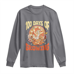 100th Day Of School Teacher Long Sleeve Shirt 100 Days Of Growing Retro Groovy Mushroom TS09 Charcoal Print Your Wear