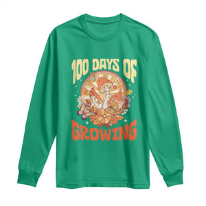 100th Day Of School Teacher Long Sleeve Shirt 100 Days Of Growing Retro Groovy Mushroom TS09 Irish Green Print Your Wear