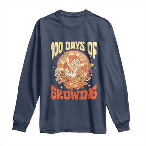 100th Day Of School Teacher Long Sleeve Shirt 100 Days Of Growing Retro Groovy Mushroom TS09 Navy Print Your Wear