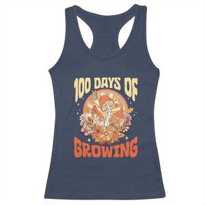 100th Day Of School Teacher Racerback Tank Top 100 Days Of Growing Retro Groovy Mushroom TS09 Navy Print Your Wear