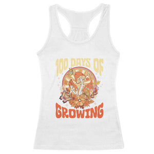 100th Day Of School Teacher Racerback Tank Top 100 Days Of Growing Retro Groovy Mushroom TS09 White Print Your Wear