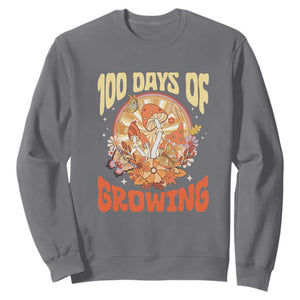 100th Day Of School Teacher Sweatshirt 100 Days Of Growing Retro Groovy Mushroom TS09 Charcoal Print Your Wear