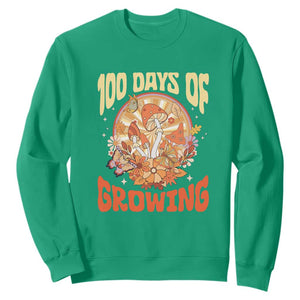 100th Day Of School Teacher Sweatshirt 100 Days Of Growing Retro Groovy Mushroom TS09 Irish Green Print Your Wear
