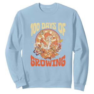 100th Day Of School Teacher Sweatshirt 100 Days Of Growing Retro Groovy Mushroom TS09 Light Blue Print Your Wear