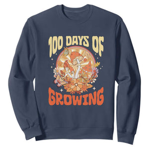 100th Day Of School Teacher Sweatshirt 100 Days Of Growing Retro Groovy Mushroom TS09 Navy Print Your Wear