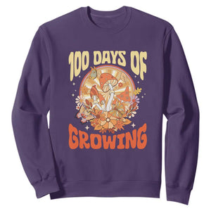 100th Day Of School Teacher Sweatshirt 100 Days Of Growing Retro Groovy Mushroom TS09 Purple Print Your Wear