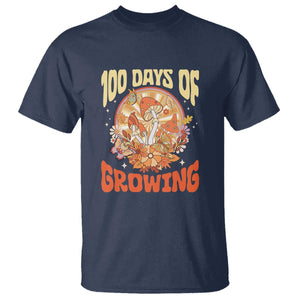 100th Day Of School Teacher T Shirt 100 Days Of Growing Retro Groovy Mushroom TS09 Navy Print Your Wear