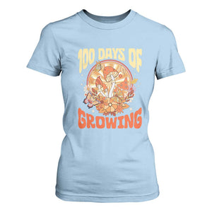 100th Day Of School Teacher T Shirt For Women 100 Days Of Growing Retro Groovy Mushroom TS09 Light Blue Print Your Wear
