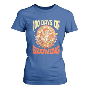 100th Day Of School Teacher T Shirt For Women 100 Days Of Growing Retro Groovy Mushroom TS09 Royal Blue Print Your Wear