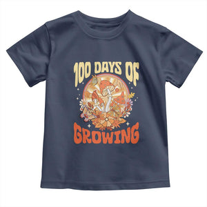 100th Day Of School Teacher Toddler T Shirt 100 Days Of Growing Retro Groovy Mushroom TS09 Navy Print Your Wear