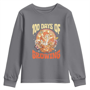 100th Day Of School Teacher Youth Sweatshirt 100 Days Of Growing Retro Groovy Mushroom TS09 Charcoal Print Your Wear