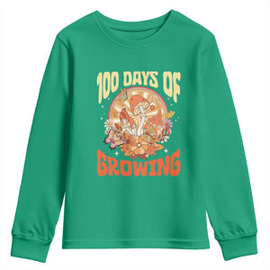100th Day Of School Teacher Youth Sweatshirt 100 Days Of Growing Retro Groovy Mushroom TS09 Irish Green Print Your Wear