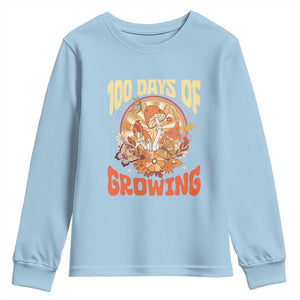 100th Day Of School Teacher Youth Sweatshirt 100 Days Of Growing Retro Groovy Mushroom TS09 Light Blue Print Your Wear