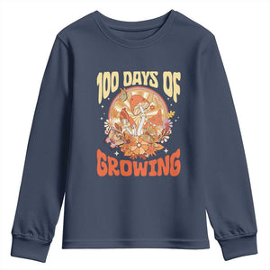 100th Day Of School Teacher Youth Sweatshirt 100 Days Of Growing Retro Groovy Mushroom TS09 Navy Print Your Wear