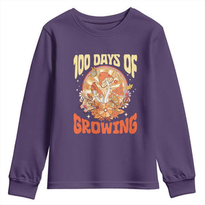 100th Day Of School Teacher Youth Sweatshirt 100 Days Of Growing Retro Groovy Mushroom TS09 Purple Print Your Wear
