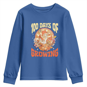 100th Day Of School Teacher Youth Sweatshirt 100 Days Of Growing Retro Groovy Mushroom TS09 Royal Blue Print Your Wear