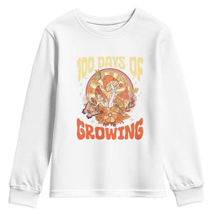 100th Day Of School Teacher Youth Sweatshirt 100 Days Of Growing Retro Groovy Mushroom TS09 White Print Your Wear