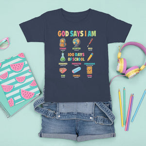 God Says I Am 100 Days Of School Christ T Shirt For Kid TS09 Navy Printyourwear