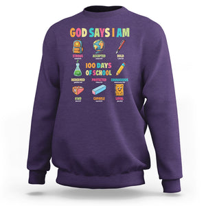 God Says I Am 100 Days Of School Christ Sweatshirt TS09 Purple Printyourwear