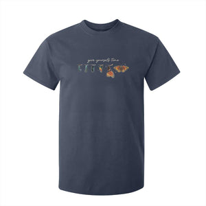 Inspirational Quote T Shirt For Kid Give Yourself Time Butterfly Motivational TS09 Navy Print Your Wear