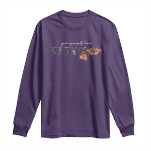 Inspirational Quote Long Sleeve Shirt Give Yourself Time Butterfly Motivational TS09 Purple Print Your Wear