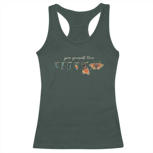 Inspirational Quote Racerback Tank Top Give Yourself Time Butterfly Motivational TS09 Dark Forest Green Print Your Wear